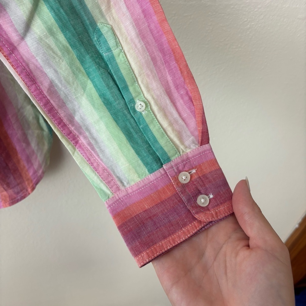 J. Crew Classic-Fit Boy Shirt Rainbow Stripe Linen Blouse Women’s Sz 4 AJ424 NWT - Picture 6 of 6